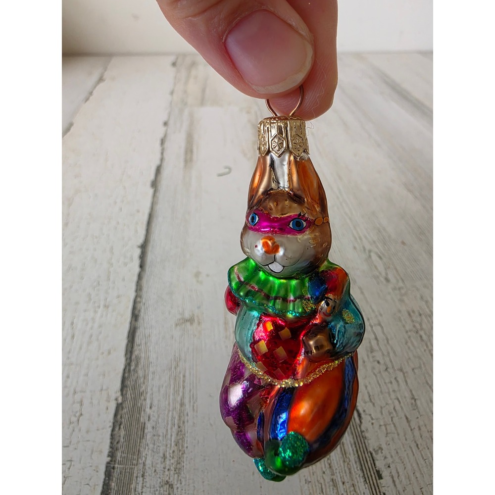 Vintage radko Easter Bunny jester ornament glitter circus Xmas tree